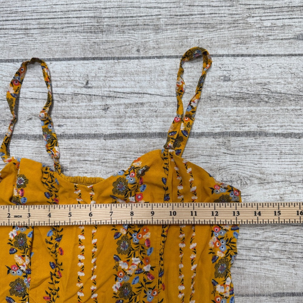 Old Navy Floral Sun Dress Women's Medium Yellow Rayon Smocked Back Fit & Flare - Picture 5 of 7